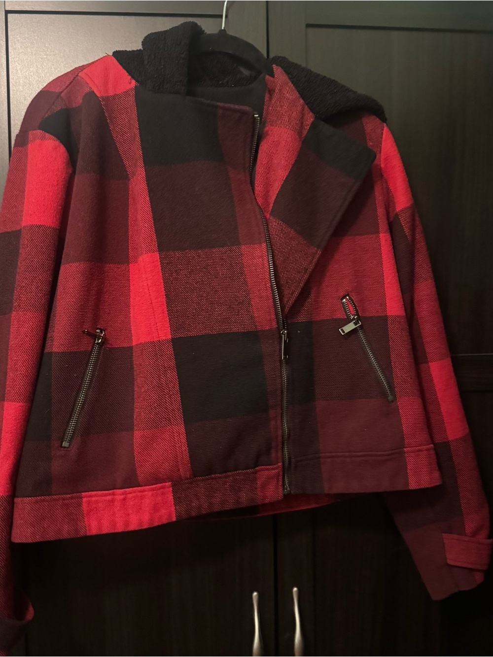 Rock & Republic Red and Black Plaid Bomber Jacket